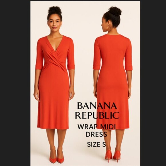 Banana Republic Red Form-Fitting Spandex Midi Dress, Sz. S. - Picture 2 of 9
